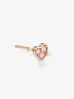 Pendiente individual de oro rosa de 18K con 3 diamantes en talla brillante con un total de 0,07 cts y forma de corazón
