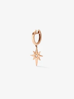 Pendiente individual de oro rosa de 18K con diamante en talla brillante de 0,05 cts