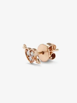 Pendiente individual de oro rosa de 18K con 3 diamantes en talla brillante con un total de 0,07 cts y forma de corazón