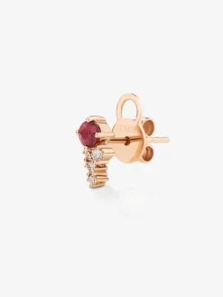 Pendiente individual derecho de oro rosa de 18K con rub&iacute; y diamantes