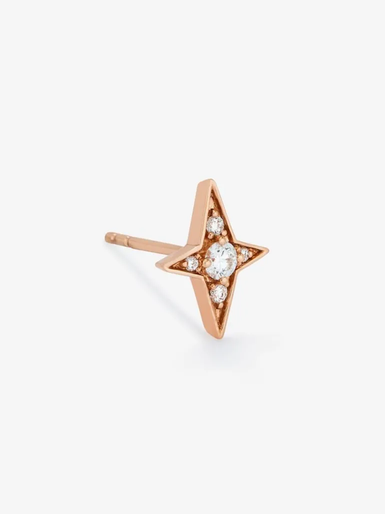 Pendiente individual estrella de oro rosa de 18K con diamantes