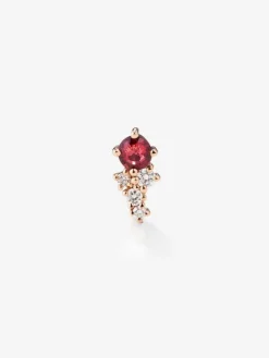 Pendiente individual izquierdo de oro rosa de 18K con rub&iacute; y diamantes