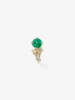 Pendiente individual izquierdo de oro amarillo de 18K con esmeralda y diamantes