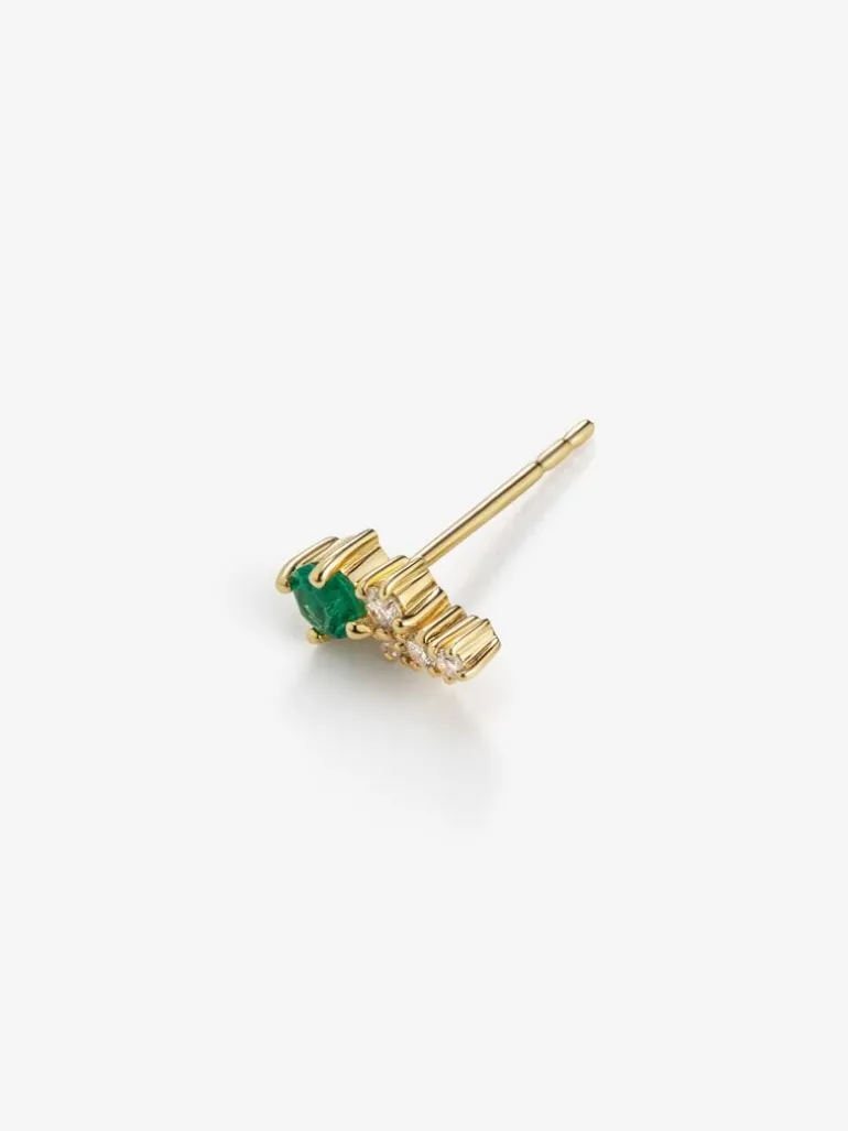 Pendiente individual izquierdo de oro amarillo de 18K con esmeralda y diamantes
