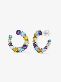 Pendientes aro abierto de plata 925 con gemas multicolor