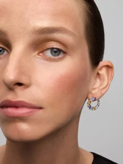 Pendientes aro abierto de plata 925 con gemas multicolor