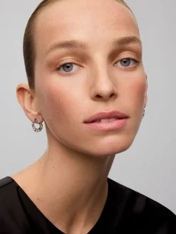 Pendientes aro abierto de plata 925 con gemas multicolor