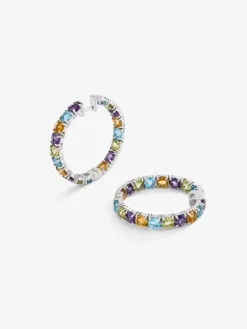 Pendientes aro cerrado de plata 925 con gemas multicolor