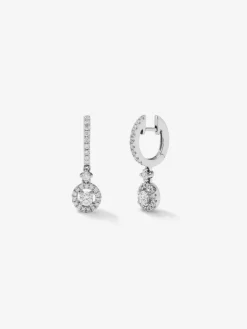 Pendientes aro colgante solitario con orla de oro blanco de 18K con diamantes