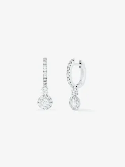 Pendientes aro colgante solitario con orla de oro blanco de 18K con diamantes