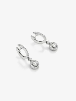 Pendientes aro colgante solitario con orla de oro blanco de 18K con diamantes