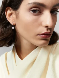 Pendientes aro colgante solitario con orla de oro blanco de 18K con diamantes