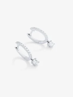Pendientes aro con colgante de oro blanco de 18K con diamantes