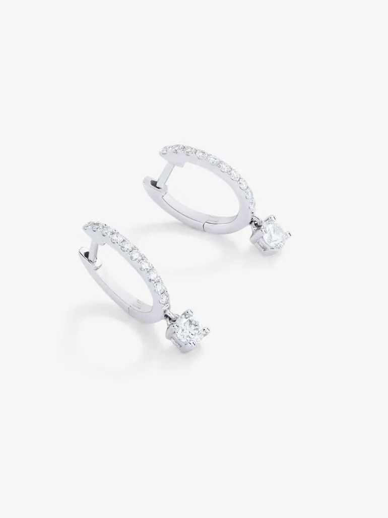 Pendientes aro con colgante de oro blanco de 18K con diamantes