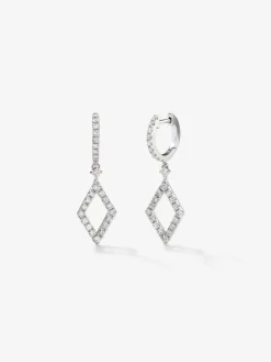 Pendientes aro de oro blanco de 18kt con rombo de diamantes