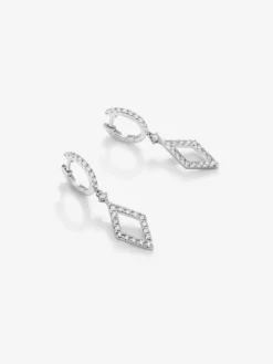 Pendientes aro de oro blanco de 18kt con rombo de diamantes