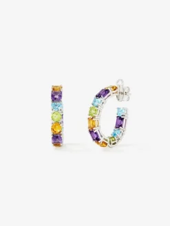 Pendientes aro de plata 925 con gemas multicolor