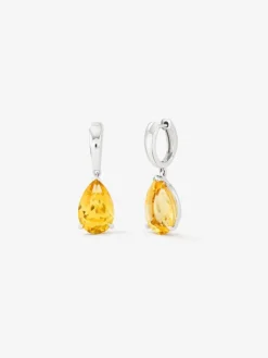 Pendientes aro de plata 925 con citrino colgante