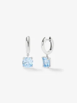 Pendientes aro de plata 925 con topacio colgante