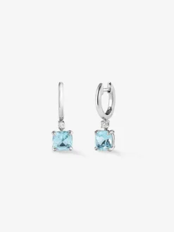 Pendientes aro de plata 925 con topacio colgante