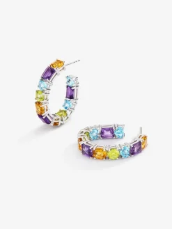 Pendientes aro de plata 925 con gemas multicolor