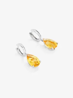 Pendientes aro de plata 925 con citrino colgante