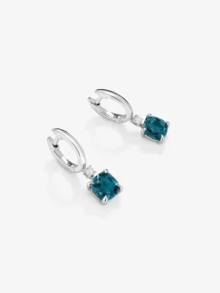 Pendientes aro de plata 925 con topacio colgante
