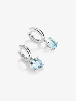 Pendientes aro de plata 925 con topacio colgante