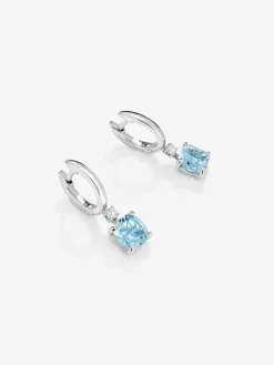 Pendientes aro de plata 925 con topacio colgante