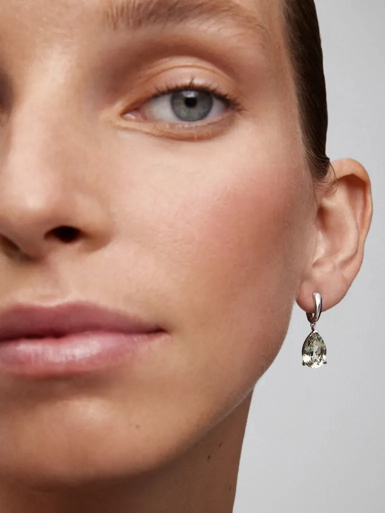 Pendientes aro de plata 925 con amatista verde colgante