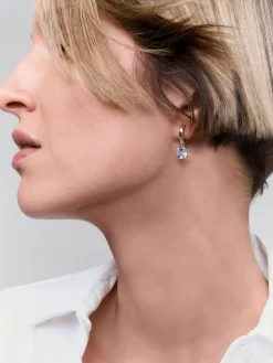 Pendientes aro de plata 925 con topacio colgante