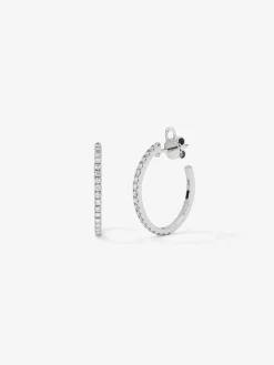 Pendientes aro fino de oro blanco de 18K con diamantes