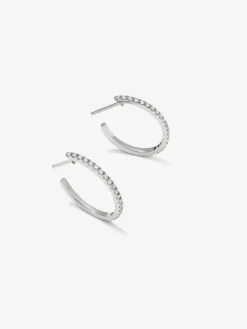 Pendientes aro fino de oro blanco de 18K con diamantes