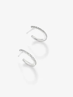 Pendientes aro fino de oro blanco de 18K con diamantes