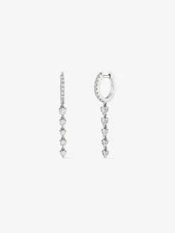 Pendientes aro largo de oro blanco de 18K con diamantes