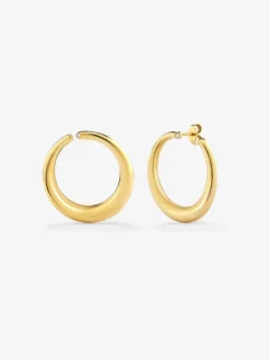 Pendientes aro liso extra grande oro amarillo de 18K con diamante