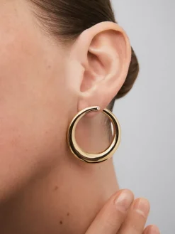 Pendientes aro liso extra grande oro amarillo de 18K con diamante