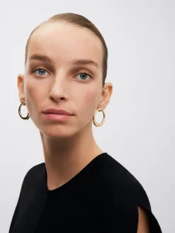 Pendientes aro liso extra grande oro amarillo de 18K con diamante