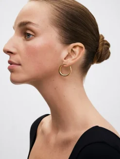 Pendientes aro liso grande oro amarillo de 18K con diamante