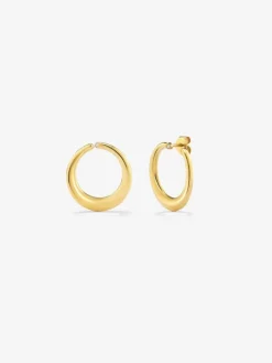 Pendientes aro liso mediano de oro amarillo de 18K con diamante