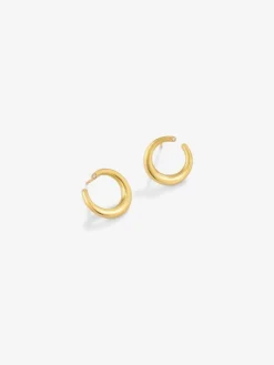 Pendientes aro liso peque&ntilde;o de oro amarillo de 18K con diamante