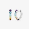 Pendientes aro peque&ntilde;o fino de plata 925 con gemas multicolor