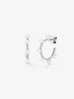 Pendientes aros de oro blanco de 18k con perlas Akoya 4mm