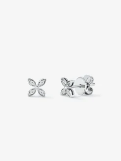 Pendientes boton oro blanco de 18K y diamante pave