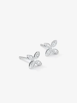 Pendientes boton oro blanco de 18K y diamante pave