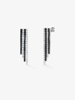 Pendientes colgante de oro blanco de 18K con diamante negro y diamante blanco