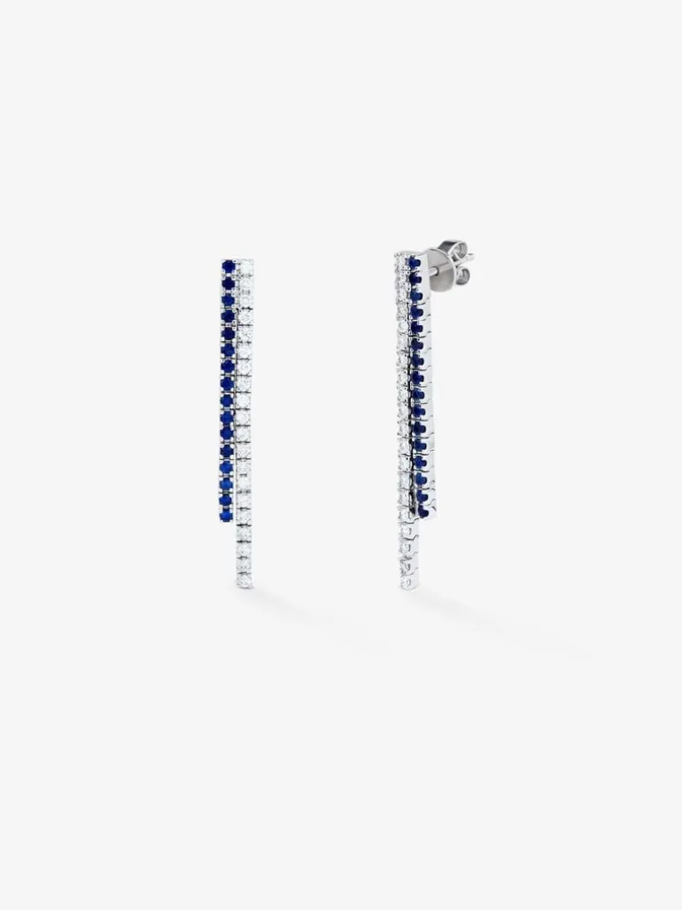 Pendientes colgante de oro blanco de 18K con diamante y zafiro