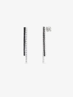 Pendientes colgante de oro blanco de 18K con diamante negro y diamante blanco