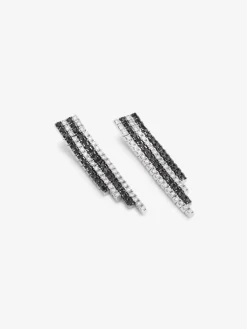 Pendientes colgante de oro blanco de 18K con diamante negro y diamante blanco
