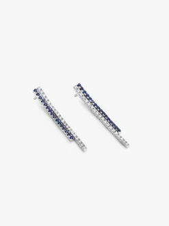 Pendientes colgante de oro blanco de 18K con diamante y zafiro